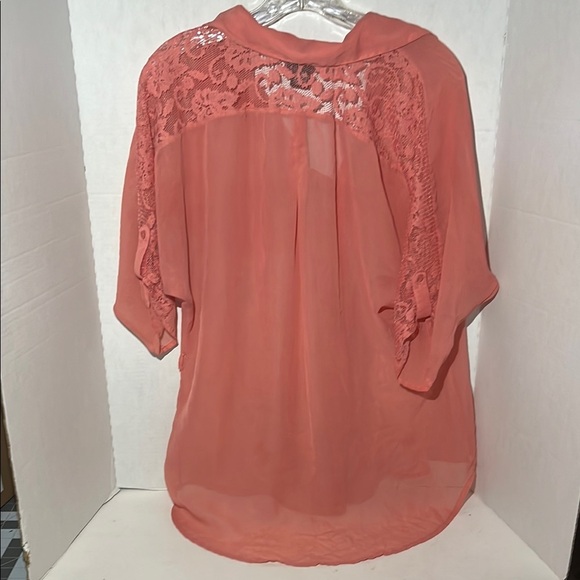 Wet Seal Pink 3/4 Sleeve Button Down layer Blouse - Picture 3 of 10